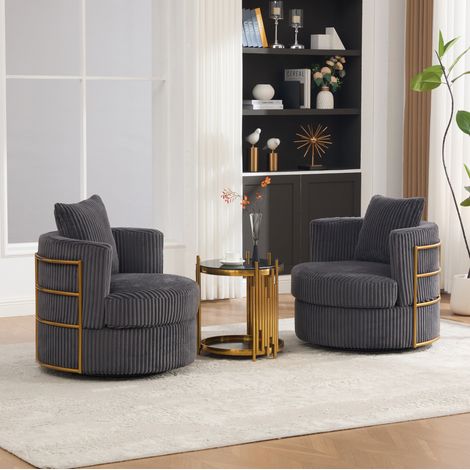 Set di 2 poltrone girevoli 360° in velluto a coste grigio DESVIAE con contenitore (1/5)