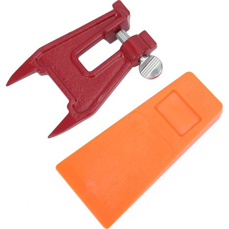 Coin d'abattage orange de 14 cm (5,5 po) pour l'exploitation forestière, avec accessoires de support et plaque de guidage. (1/5)