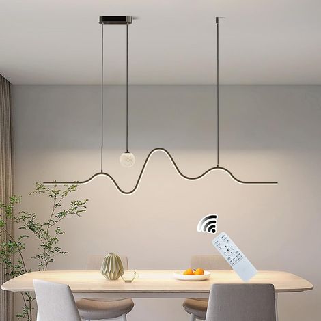 Ganeed Modern LED Chandelier, 45W Dimmable Wave Pendant Lighting Fixture, 47.2'' Adjustable Hanging Black Linear Pendant Light Ceiling for Kitchen Island Living Room Dinning Room (1/5)