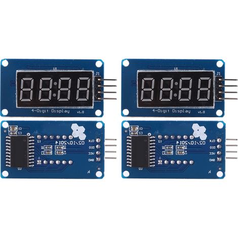 Lot de 4 modules d'affichage à 4 chiffres à tube LED rouge à luminosité réglable, compatibles avec la puce de commande TM1637 et incluant une horloge. (1/5)