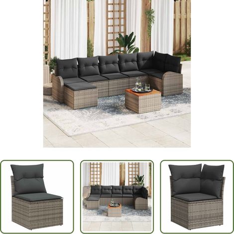 vidaXL Balkonsofa - Gartensofa-set mit Kissen 8 pcs Grau Poly-Rattan (1/5)