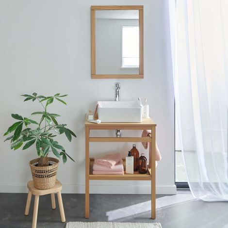 Möbel 60cm Eiche eckiges Becken Armatur und Spiegel HOPP