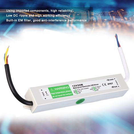 Alimentation LED étanche 12V 20W pour extérieur, transformateur 230V vers 12V, driver LED IP67, bloc d'alimentation pour ruban lumineux (1/5)