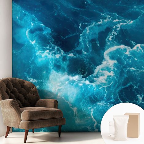 Papier peint intissé mural avec imprimé pour décoration pour salon pour chambre à coucher pour entrée Tourbillons marins 250x250 cm (1/5)