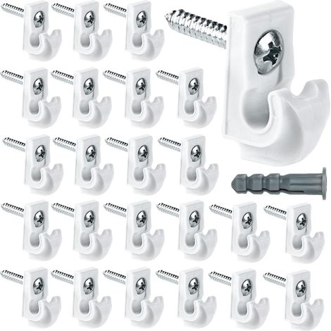 Lot de 24 clips muraux blancs pour étagères de placard, clips pour étagères métalliques, supports d'étagères métalliques robustes en plastique, clips inclus, vis et tubes d'extension pour étagères