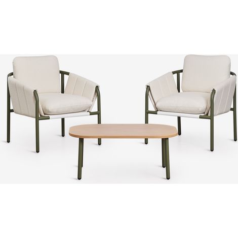Conjunto de jardín con 2 sillones tapizados y mesa de centro en acero Zunika SKLUM       