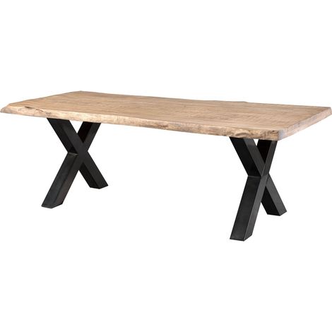 Table à manger 240x100 en bois de manguier laqué beige pieds en X anthracite brillant FREEFORM 5