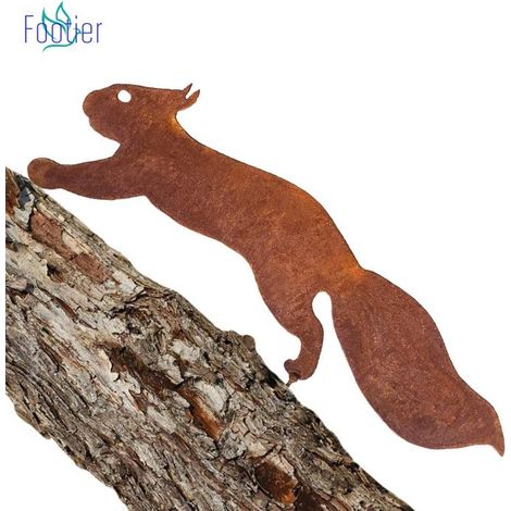1 écureuil pour arbre, décoration jardin en métal, patine rouille naturelle, 30 cm, extérieur résistant