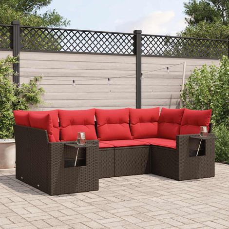 vidaXL Ensemble de canapé de jardin 6 pcs avec coussins marron résine tressée (1/3)