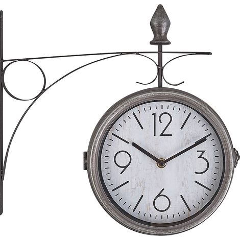 Reloj de pared de hierro blanco plateado diseño vintage dos caras Romont (1/5)