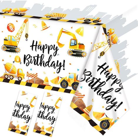 2er Set Kindergeburtstag Tischdecke Bagger 137x274cm Kunststoff Baustelle Deko