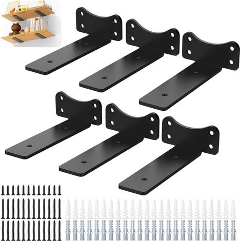 Lot de 6 Etagere Murale,Support D'étagère Murale,Supports Angulaires Droits de 90 Degrés,Supports d'étagère Industriels Noirs,Equerre Charge Lourde,Capacité charge 70 kg(15cm) (1/4)