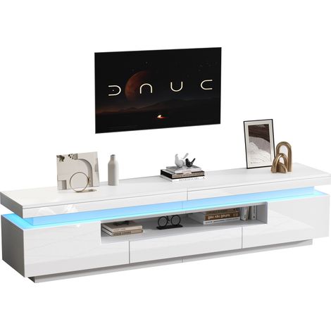 TV-Lowboard mit 2 Türen, 1 Schublade und halboffenem Fach, LED, Hochglanzoptik für Wohnzimmer 175×38×45 cm (1/5)