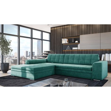 Ecksofa Schlafsofa Sofa LUSAKA in Stoff Fresh Meeresgrün Ottomane Links (1/2)