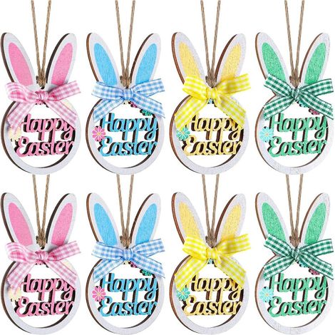 Ornement De Pâques - Lapin En Bois Creusé - Décoration Printanière Pour Arbre Intérieur Jardin - 40 Pièces - 10 Cm - Rose (1/5)