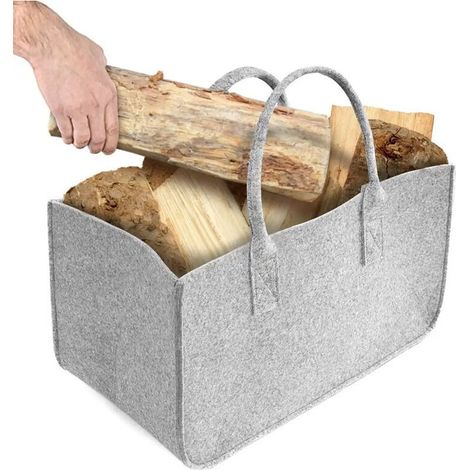 Sac de 50 x 25 x 25cm Transport pour Bois de Chauffage, XL Panier à Bûches en Feutre, Sacs Pliables pour Cabas Courses, Panier à Linge, gris clair (1/4)