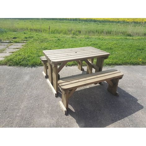 4ft (120cm) Picnic table and bench set, natural (light-green) finish, Aspen rounded corners