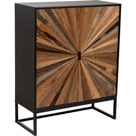 Buffet contemporain bois et métal portes effet soleil - noir et bois naturel nuances marron (1/5)