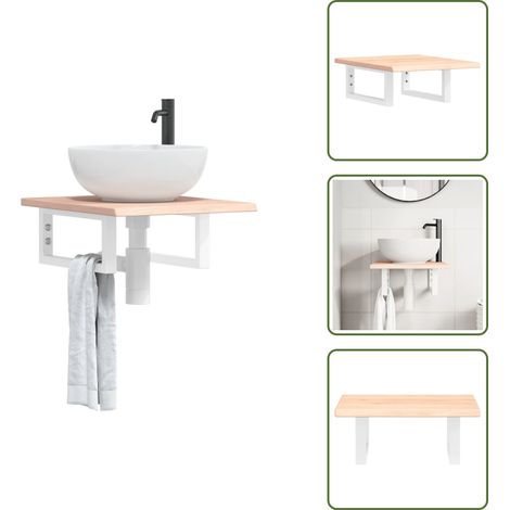 The Living Store Estante de lavabo de pared de acero y madera maciza de roble - Estantería de baño