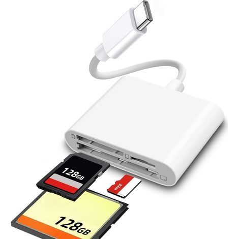 3in1 Gbformat SD TF CF Card Reader, Memory Card Reader Adapter Type C to SD/TF/CF, Three Card Slots Micro SD Card Reader for Phone/Pad/Camera (1/5)
