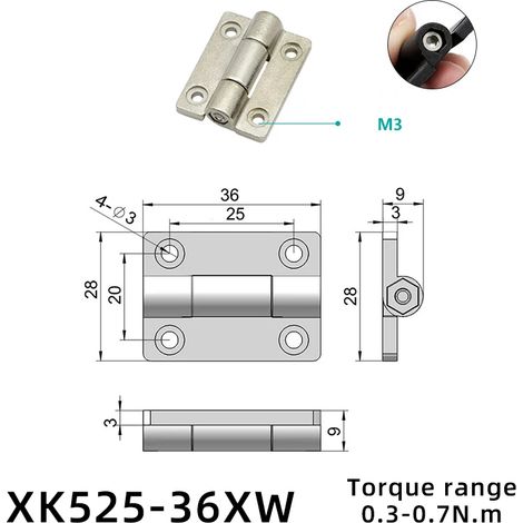 (XK525-36XW) 2 charnières à clapet pour porte pliante, amortisseur de torsion, en plastique et alliage de zinc, butée de positionnement réglable, tampon de couple (1/5)