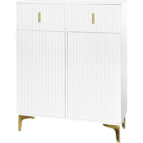 Aparador con 2 Puertas y 2 Cajones, Estantes Ajustables, Sistema Push-to-open, Estilo Elegante, en Tablero De Partículas, Blanco, 83×35×101 cm (1/5)