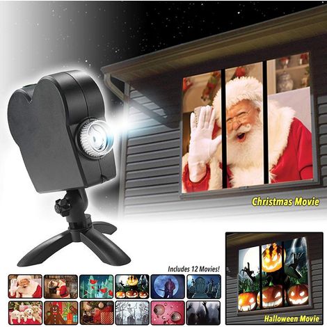 Christmas Halloween LED Holographic Projector Window Projector Holographic Projection Lamp, 12 Film Festival
