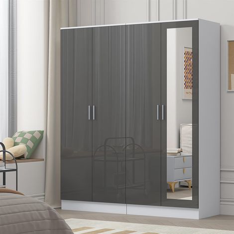 Reflect 2pc Wardrobe Bundle - 2 Door Mirror + 2 Door Plain - Grey Gloss & Matt White