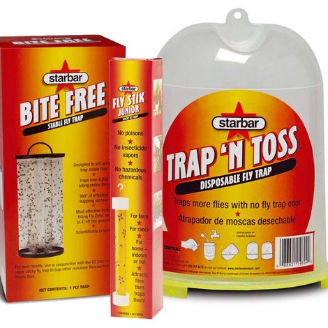 5 TRAP'N TOSS  più  5 BITE FREE  più  5 FLY STIK: FLUGINSEKTENBEKÄMPFUNGS-SET für Innen-  più  Außenställe TRAP'N TOSS  più  BITE FREE  più  FLY STIK