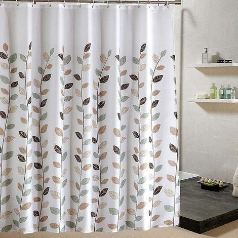 Rideau de douche 180x100cm imperméable, anti-moisissures et résistant au mildiou, motif feuilles, avec 12 crochets (1/5)