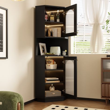 Mobile bagno angolare con barra luminosa 45 x 45 x 166,5 cm nero HAVRYA (1/5)