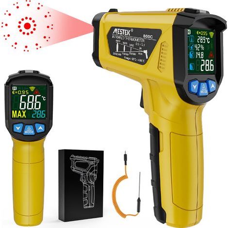 Pistola Termometro a Infrarossi Laser Senza Contatto da -58掳F a 1472掳F Pirometro Digitale con Sonda e Misura dell'Umidit脿 Emissivit脿 Regolabile per Cucina, Grill, Motori, HVAC (1/4)