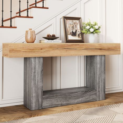 Console entrée et salon, 2 niveaux, panneau de particules, 160x30x82,5 cm, bois naturel (1/5)