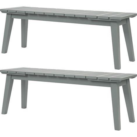 Ensemble de 2 bancs d'extérieur en bois de 114 cm (45 po), banc de porche sans dossier, banc de jardin, banc d'extérieur pour terrasse, patio ou entrée, finition teck (1/5)