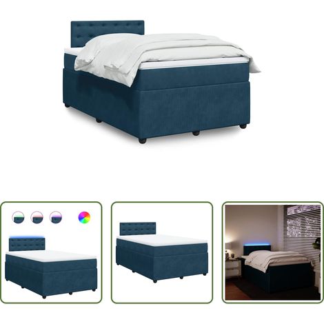 vidaXL Surmatelas - Sommier à lattes de lit et matelas bleu 120x200 cm velours (1/5)
