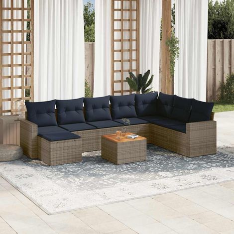 9-teiliges Gartensofa-Set mit Kissen, grau, Polyrattan (1/5)