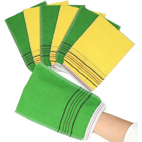 Lot de 6 gants de toilette exfoliants coréens de 21,1 x 13,5 cm, doux et exfoliant de style coréen, serviette de bain exfoliante pour nettoyer la peau, réduire la saleté et la graisse (1/5)