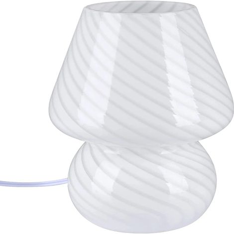 Lampe de table champignon en verre moderne, décoration de chevet blanche et esthétique, éclairage d'appoint pour chambre ou salon (1/5)