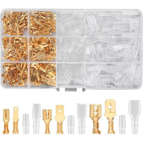 480 Pièces Cosses à Sertir, 2,8 mm 4,8 mm 6,3 mm Cosse Electrique à Sertir avec Isolation Manches Connecteur Cosse Femelle pour Automobile Moto Voiture (1/5)