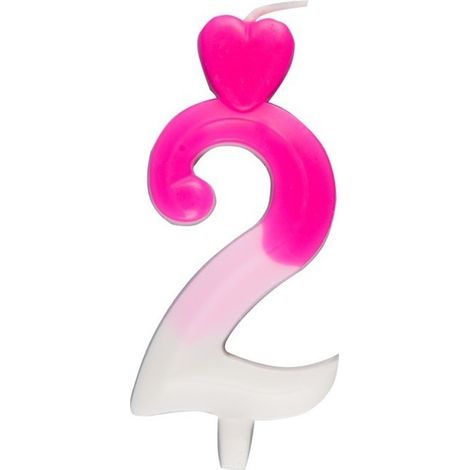 Bougie en forme de cœur numéro 2, rose et blanche, 6,5 cm