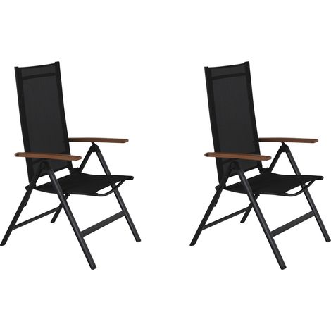2xLamira Gartenstuhl Positionsstuhl, schwarz und teak Armlehnen.