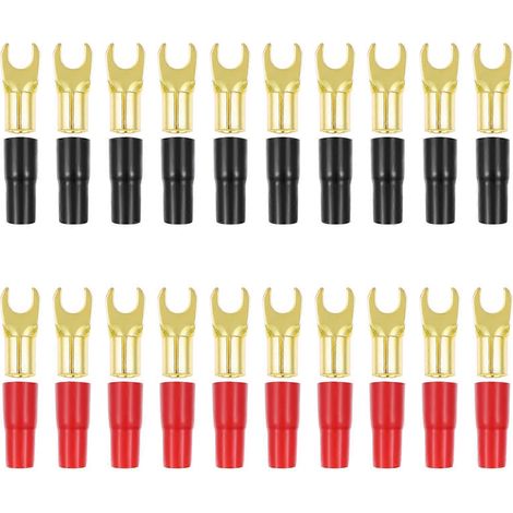 WAKAUTO Lot de 10 paires de cosses à fourche en cuivre plaqué or 8GA pour câbles d'enceintes (1/3)