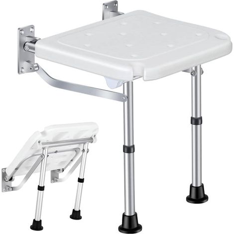 Chaise de douche pliante, Siège de douche pliant avec pieds, siège de douche mural tabouret de bain pour personnes âgées supporte jusqu'à 400 kg (1/5)
