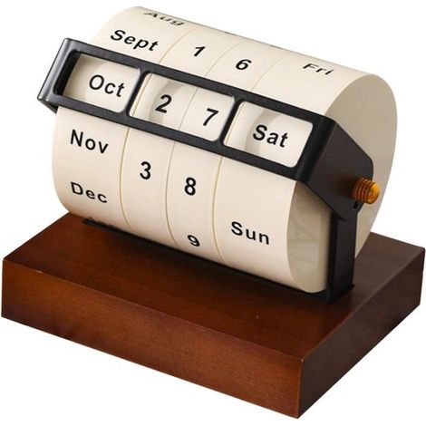 Calendario perpetuo giratorio, Calendario de madera hojas abatibles, Calendario escritorio reutilizable cuenta regresiva/cuenta regresiva diaria (1/5)