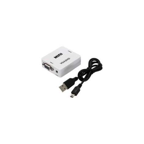 Adaptateur VGA vers HDMI 1080P, conversion haute définition, pour moniteur, PC, blanc –