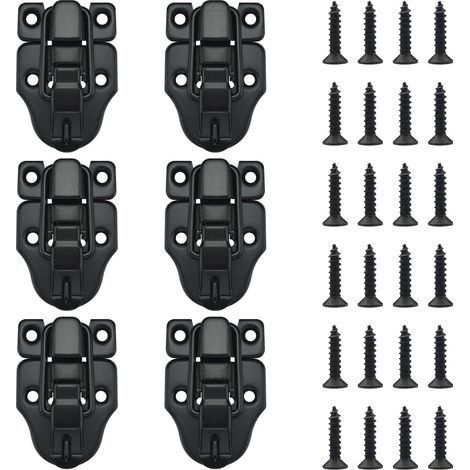 Lot de 6 loquets à moraillon avec trou pour cadenas, boîte à outils à bec de canard avec vis, pour porte d'armoire, étui de guitare, coffre, boîte à bijoux en bois, noir (1/5)