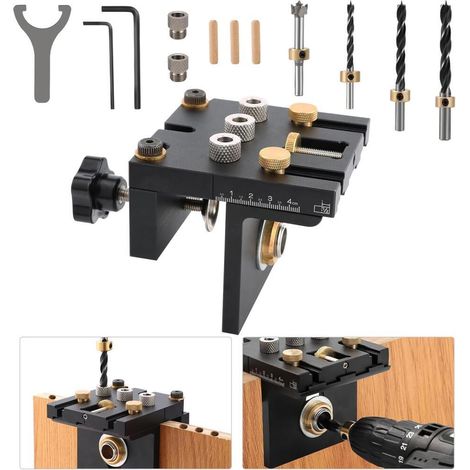 Kit de gabarit 3 en 1 de poche, kit de gabarit de cheville pour le travail du bois avec foret de 6/8/10/15 mm pour trous droi (1/5)