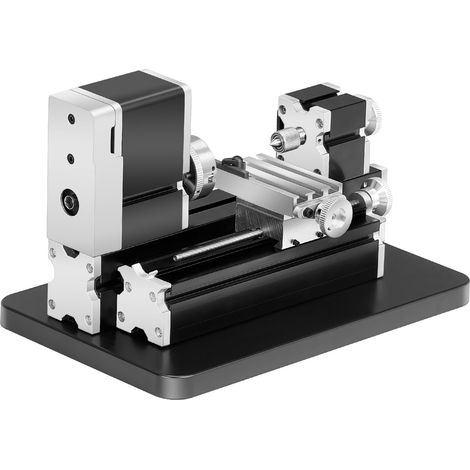 Tour à métaux mini pédagogique, 70 x 130 mm, 36W, 20 000 tr/min, mandrin 3 mors, volant en alliage d'aluminium, pour pièces précises, bois et plastiques. (1/5)