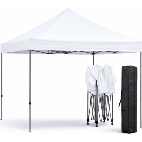 Gazebo Professionale 3x3 M Richiudibile Automatico In Acciaio Con Telo Oxford 1200D PVC Impermeabile e Anti UV Struttura a Fisarmonica con Sacche Zavorra e Borsa Trasporto Sagre Feste Eventi Bianco