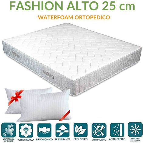 EVERGREENWEB - Materasso Singolo 90x190 in Waterfoam Alto 25 cm con CUSCINO Memory Foam, ORTOPEDICO, Rivestimento Bianco effetto MASSAGIANTE tessuto Antiacaro per Tutti Reti o Letti Singoli, FASHION (1/5)